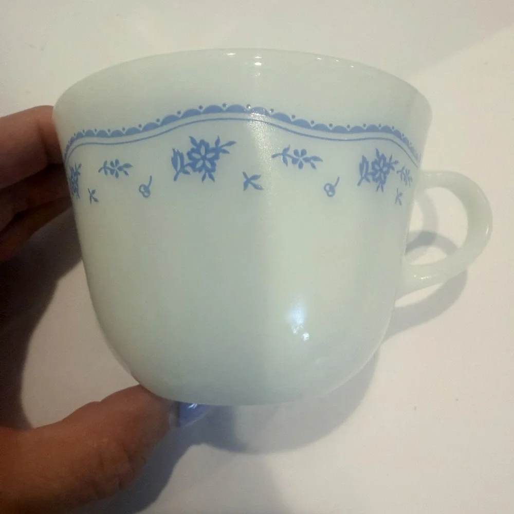 Pyrex Coffee Mug w/ matching Correlle Saucer Morning Blue Pattern Set Of 4 - Picture 4 of 9